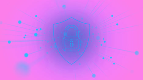 animation of padlock icon and network of connections over pink background