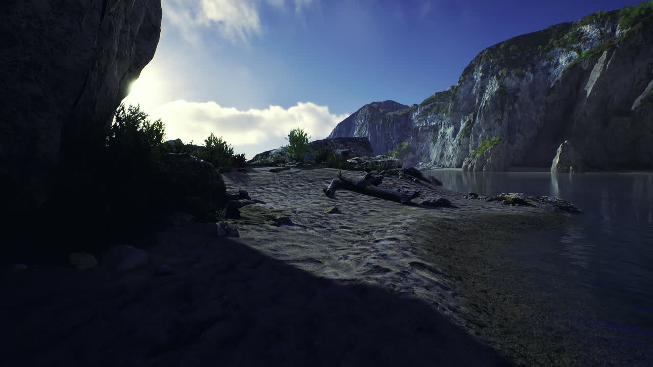 Tranquil morning on a serene beach with captivating natural landscapes