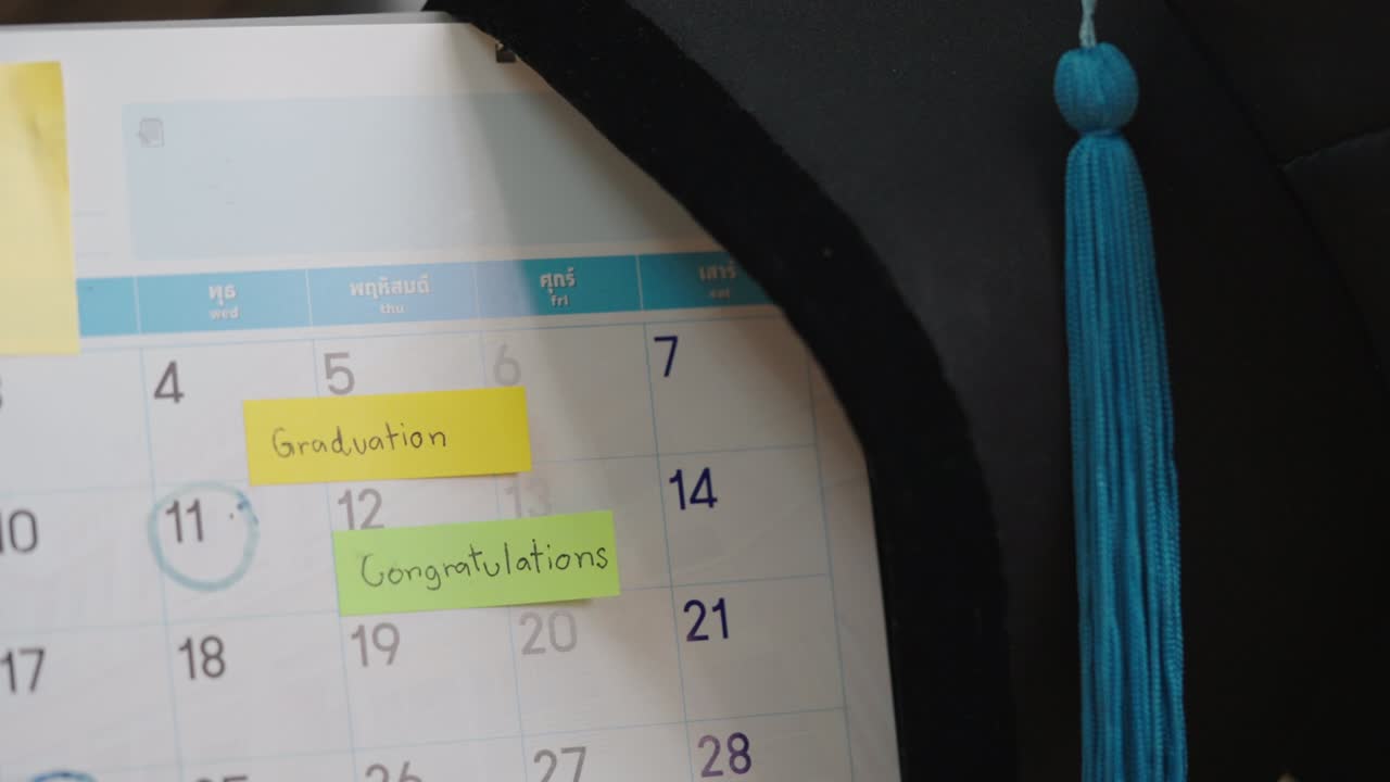 졸업 날짜를 위해 종이 달력 카운트다운 계획에 졸업