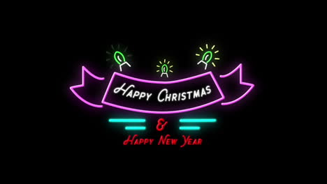 happy christmas & happy new year neon sign on black background