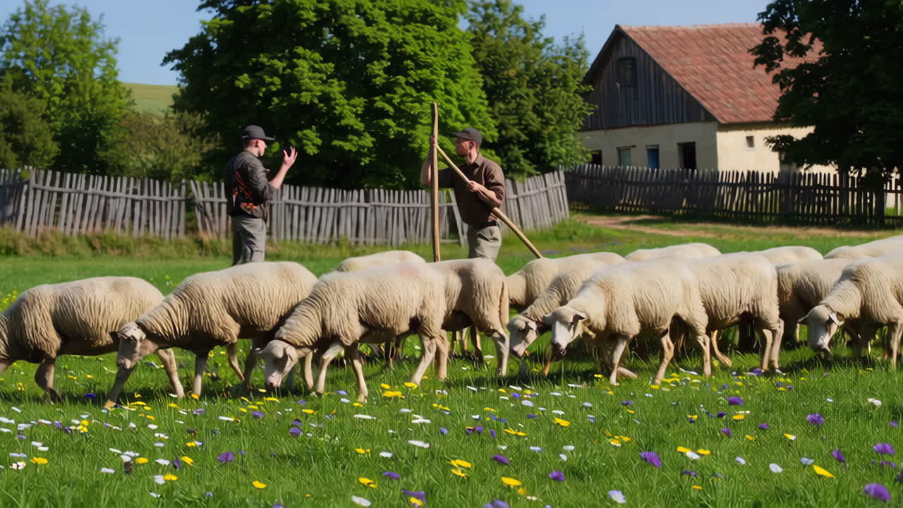 Sheep Grazing in a Colorful Meadow