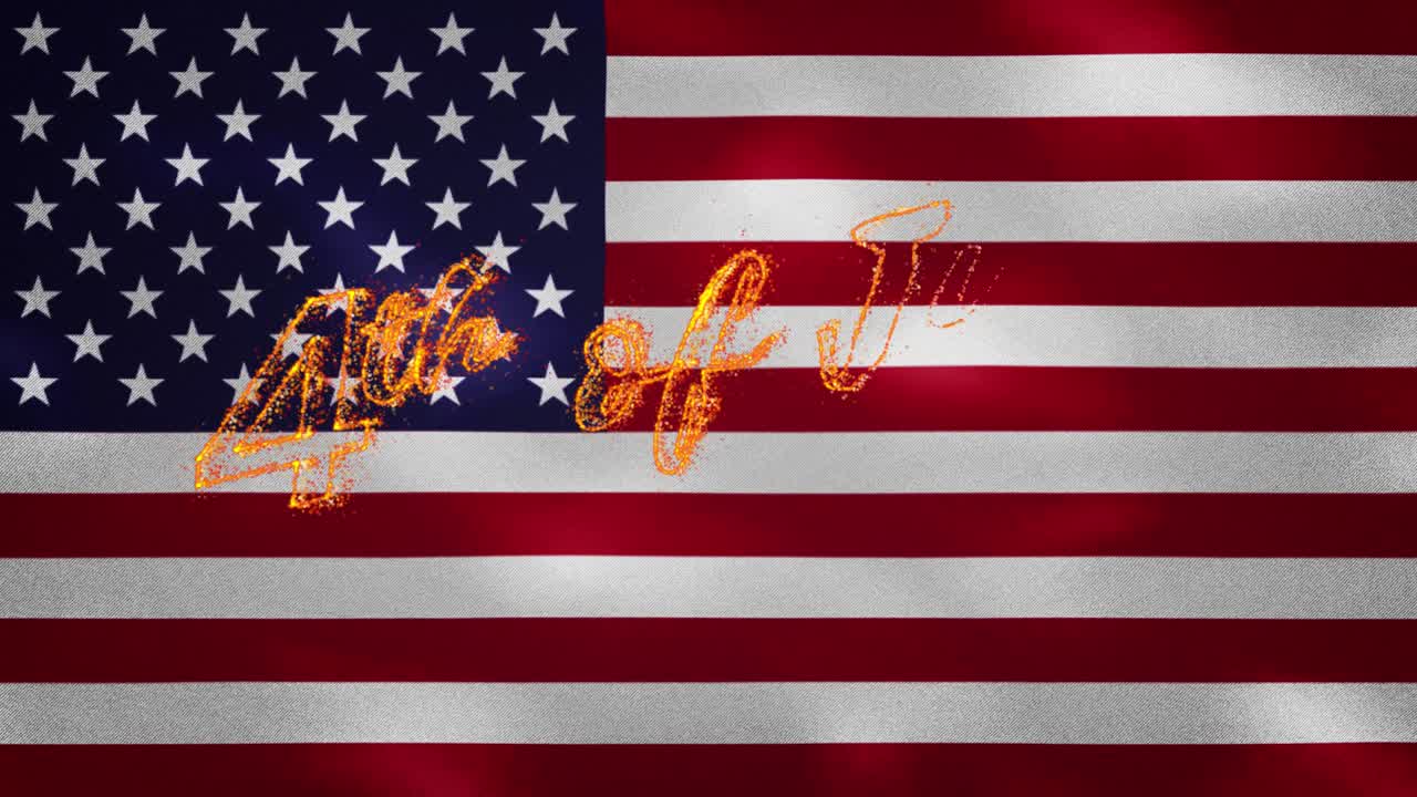 fondo de la bandera de los ee.uu. para el 4 de julio fuego letras, bucle