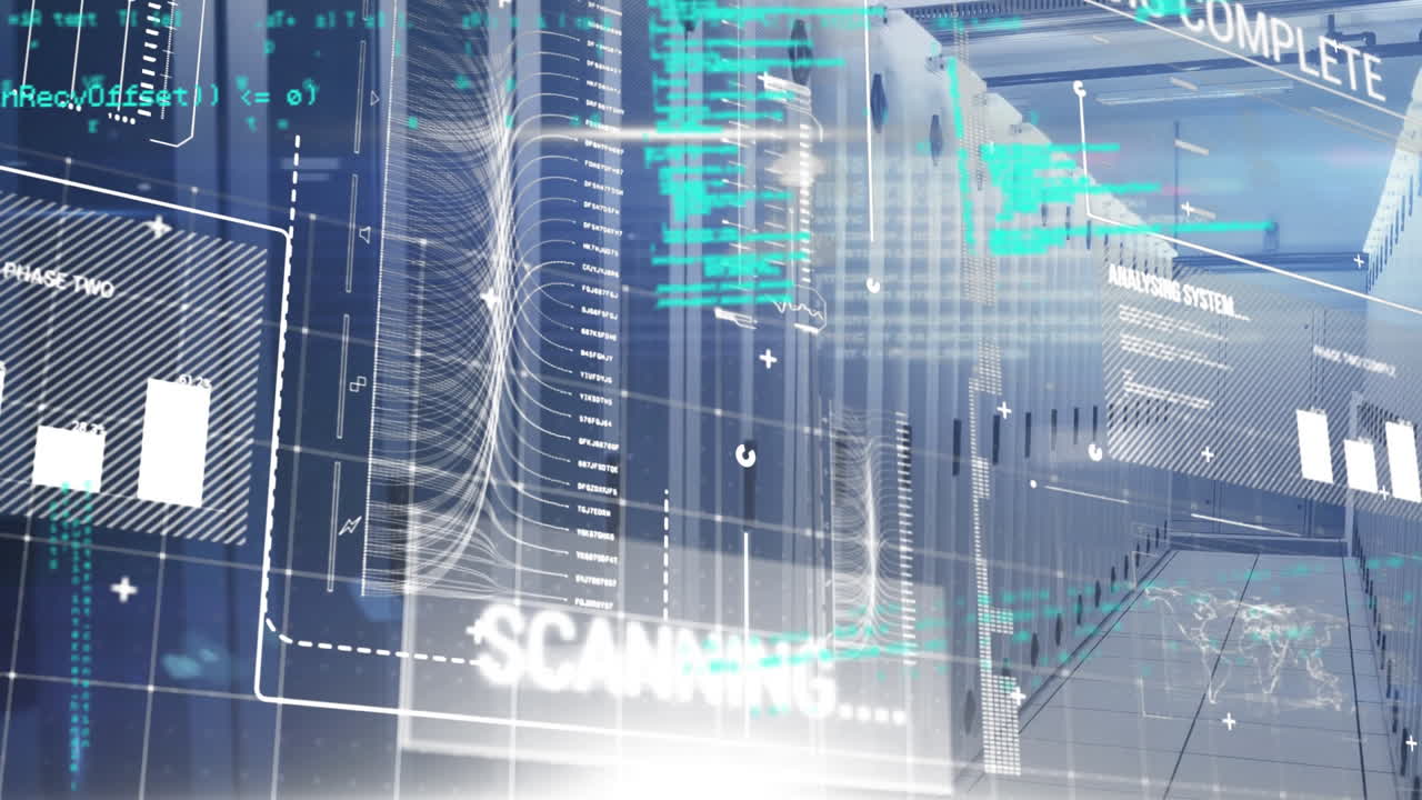 escaneo y procesamiento de datos a través de procesadores informáticos en la sala de tecnología