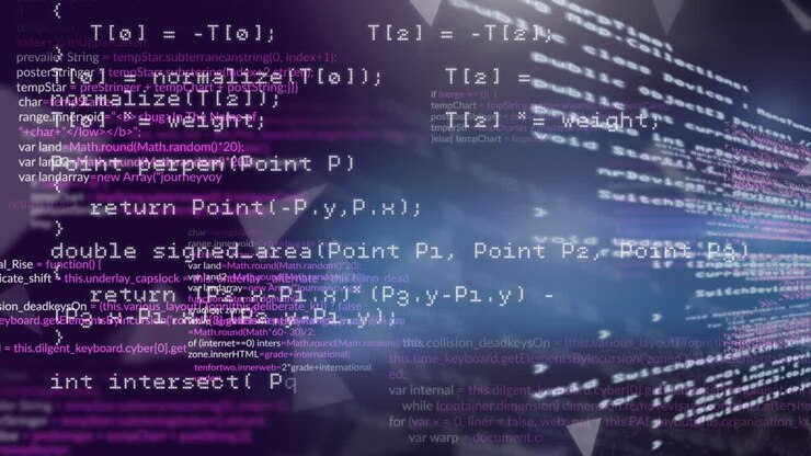 Animation of shapes and data processing on black background