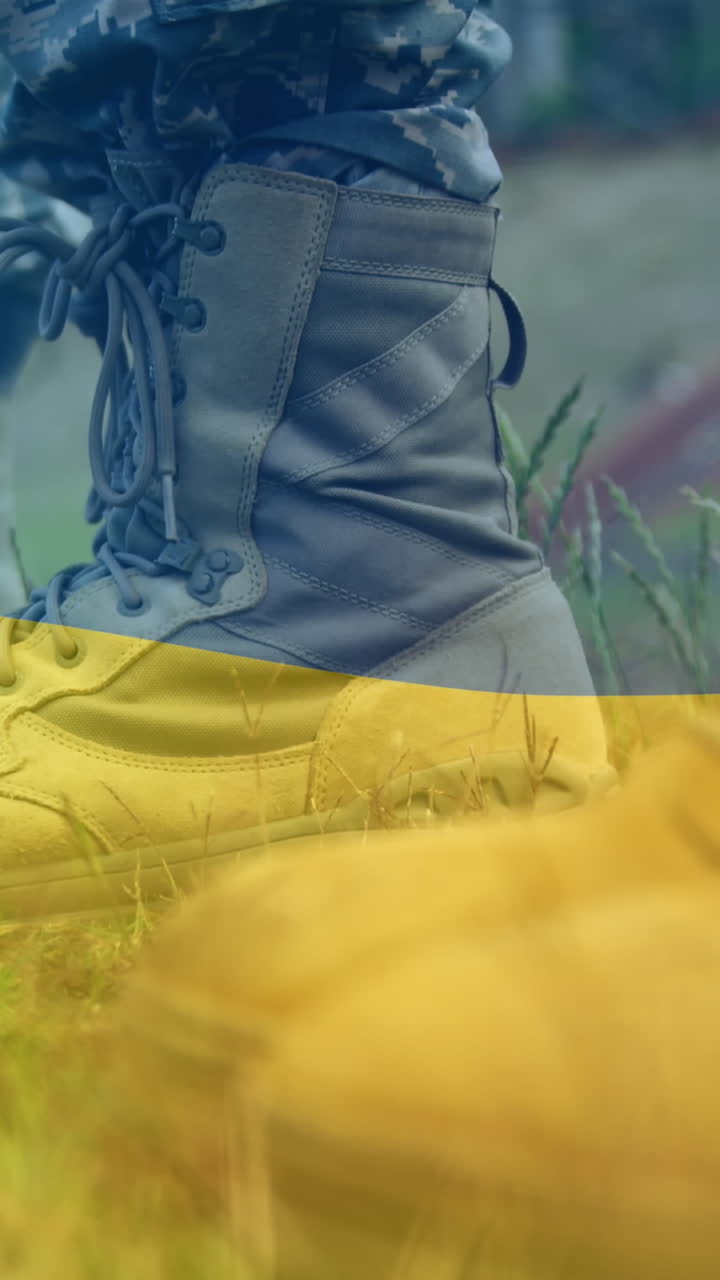 Animazione di soldati sulla bandiera dell'Ucraina