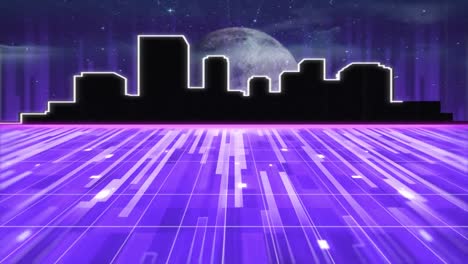 Animation-of-glowing-purple-light-trails-moving-in-seamless-loop-