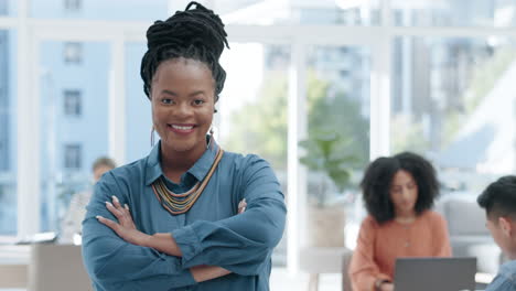 Manager-pride,-face-and-a-black-woman-with-arms