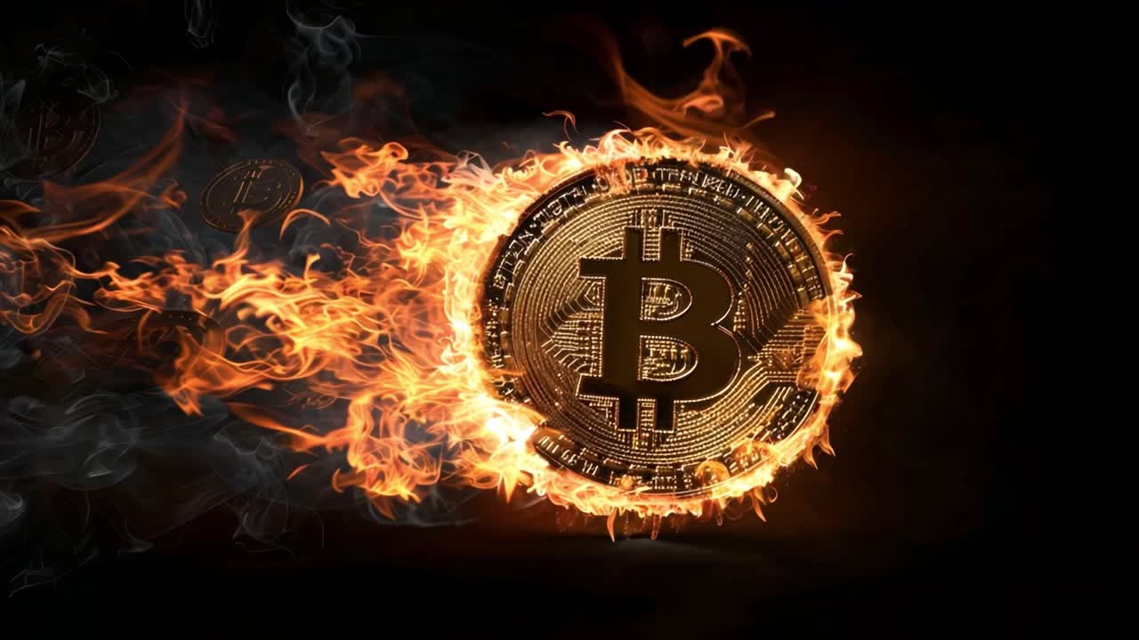 Burning Bitcoin Cryptocurrency Coin