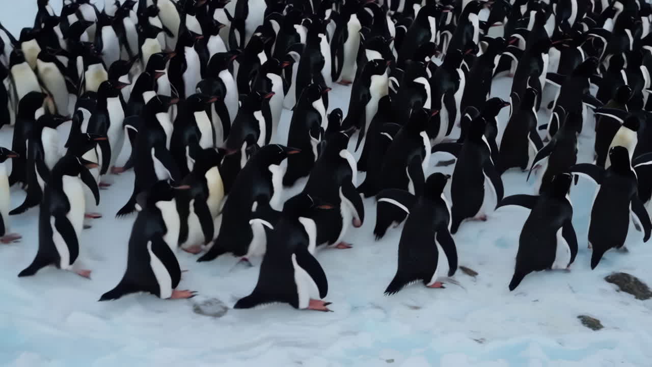 Large Gentoo Penguin Colony on Snow