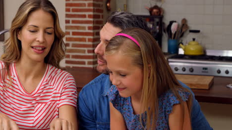 Family-having-dinner-together-in-kitchen