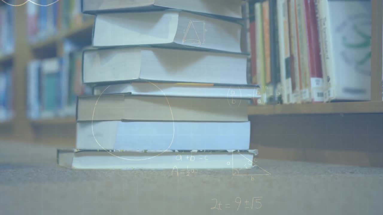 Animation of mathematical equations over stack of books