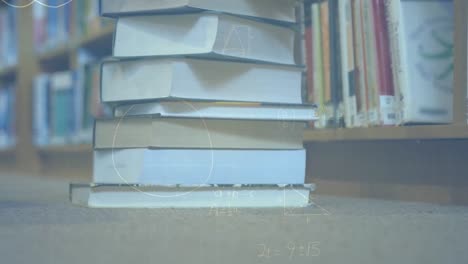 Animation-of-mathematical-equations-over-stack-of-books