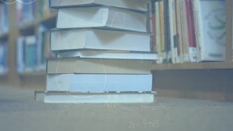 animación de ecuaciones matemáticas sobre una pila de libros