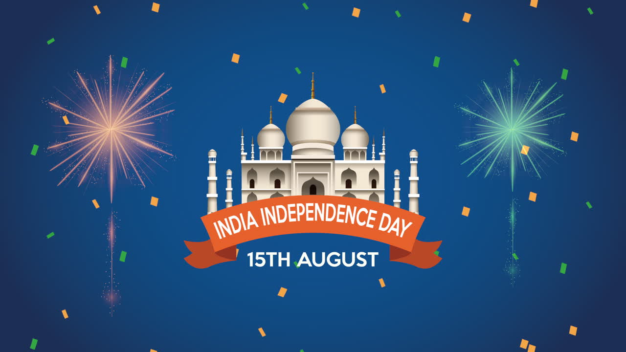 타지 마할과 불꽃놀이로 인도 독립기념일
