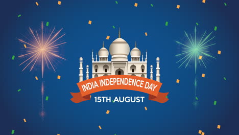 india independence day with taj mahal and fireworks