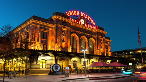 day to night hypelapse of denver's union station