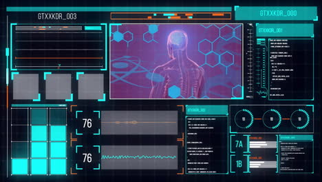 animación del cerebro humano y procesamiento de datos digitales en pantallas