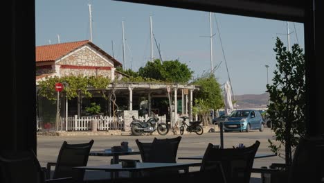 typical scenery in small harbor town in greece