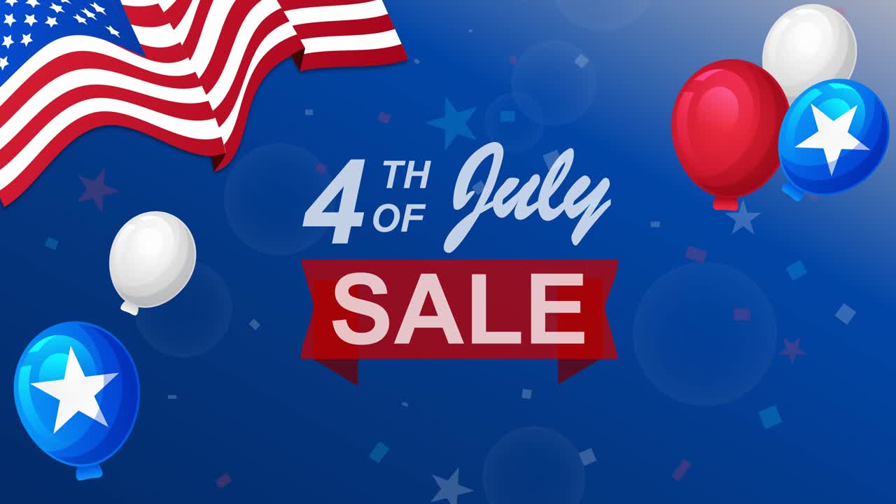 4th July Greetings for Sale at a Store with American Flag and Balloons
