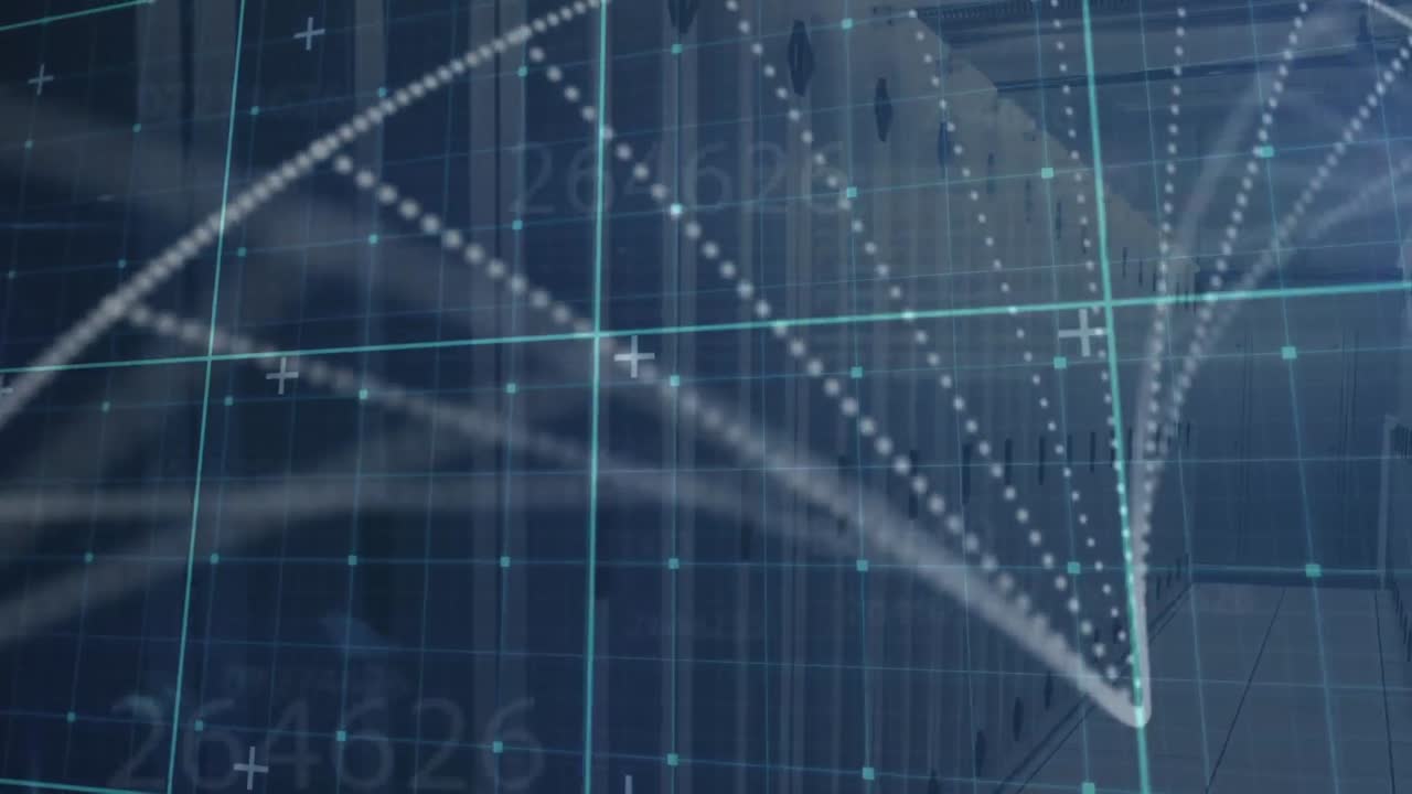 Animation of digital screen with dna on navy background