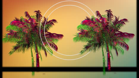 animation of vibrantly coloured palm trees in hypnotic movement on seamless loop