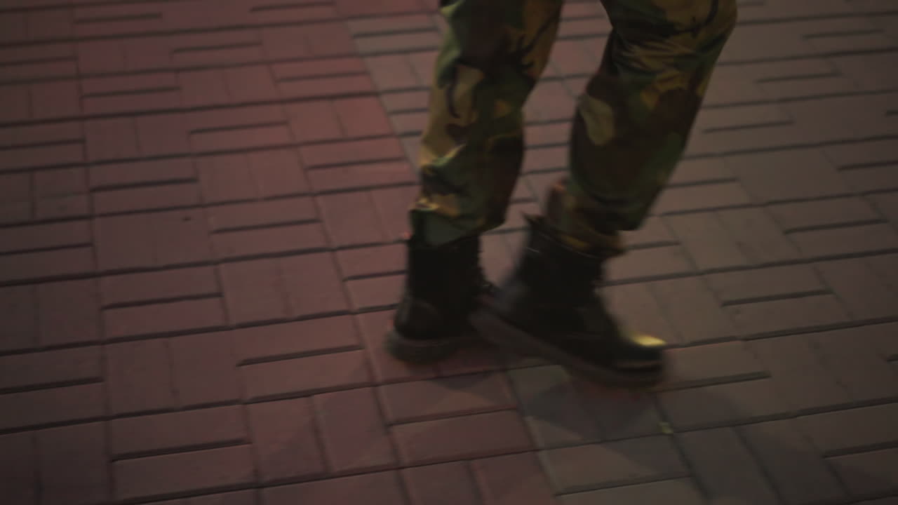 Urban Covert Night Guard, Stealthy Urban Nightfighter Moving Discreetly Through City Shadows, Alert Nighttime Operative Secretly Navigating City Shadows During Covert Urban Patrols