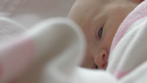 un primer plano de la cara de una niña recién nacida