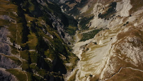 aerial view of a mountain valley in the alps