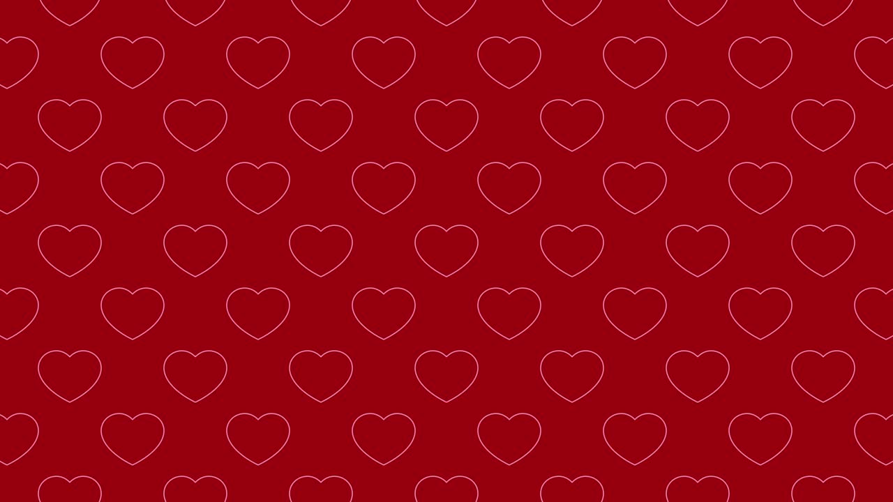 White heart shapes pattern on a red background. Simple motion graphic loop animation holiday comics background