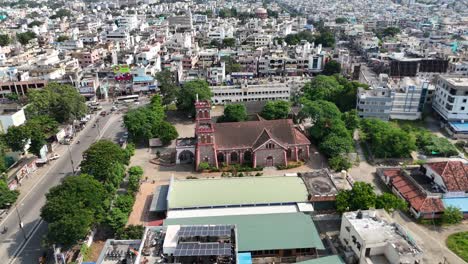 aerial view of a church in a densely populated city