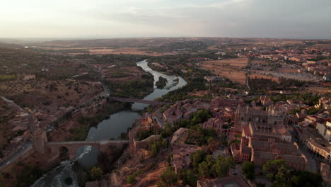 high aerial establishing shot of toledo spain