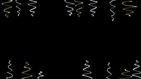 Animation-of-gold-and-silver-streamers-on-black-background