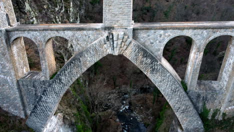 aerial shot of the bridge in the pont séjourné in fontpédrouse, france