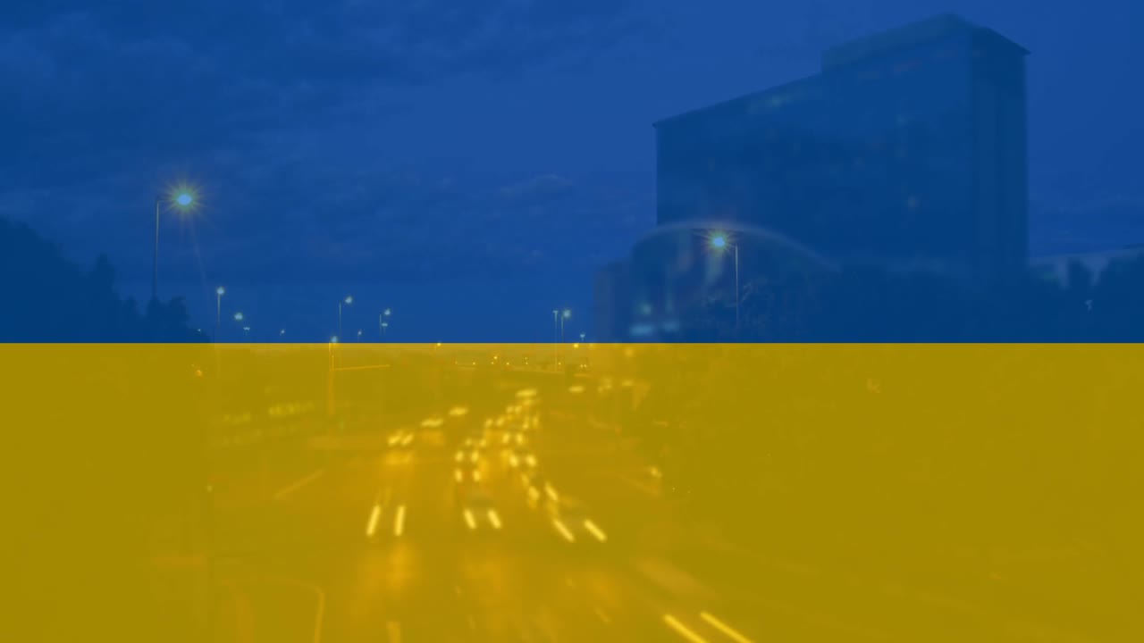 도시와 도로 교통 위에 우크라이나의 발의 애니메이션