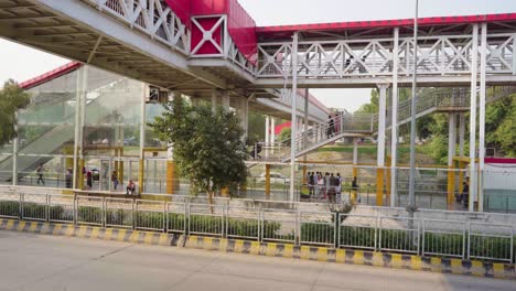 metro bus station and pedestrian bridge: a scenic urban infrastructure and transportation landmark view.