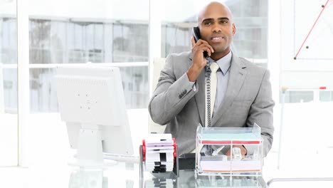 smiling businessman on phone