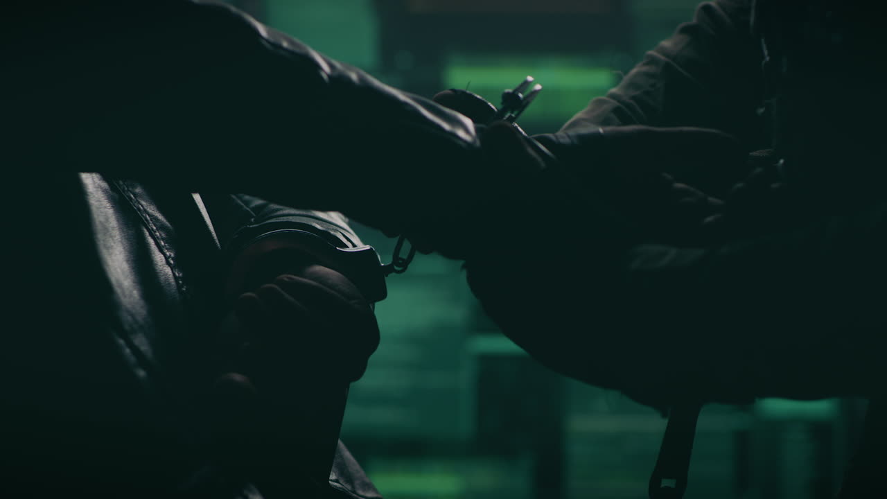 Silhouetted hands being handcuffed in a dark, mysterious setting