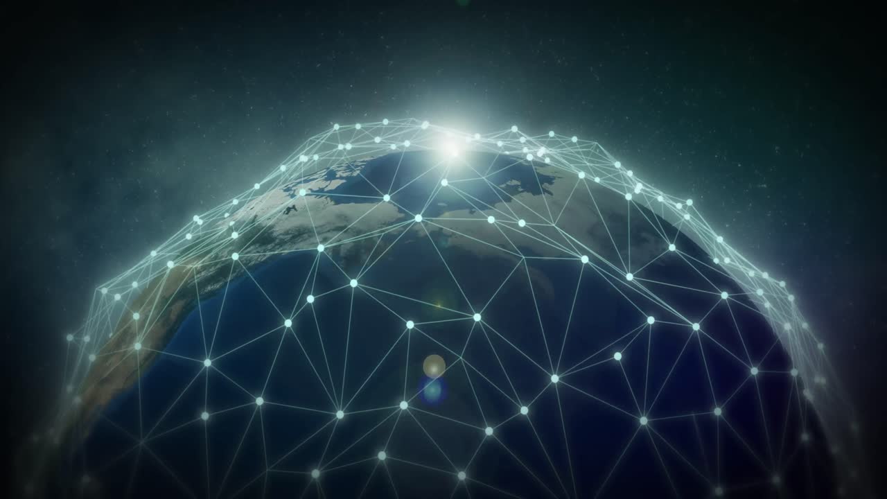 Animation of globe with network of connections over stars