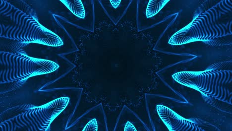 blue flower with black background and circular design. kaleidoscope vj loop