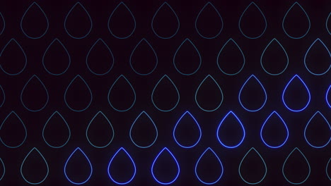 Pulsierendes-Neonblaues-Wassertropfenmuster-In-Reihen-Auf-Schwarzem-Farbverlauf