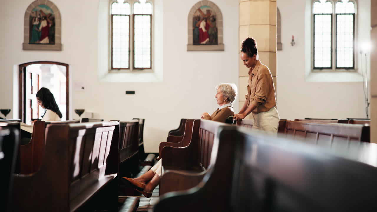 Elderly Woman in Wheelchair Attending Church Service with Caregiver