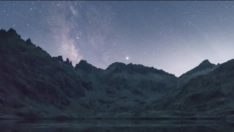 Timelapse-of-milky-way-in-Laguna-Grande-de-Gredos,-Spain