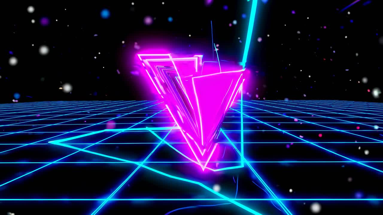 Griglia al neon con triangoli retro-futuristici