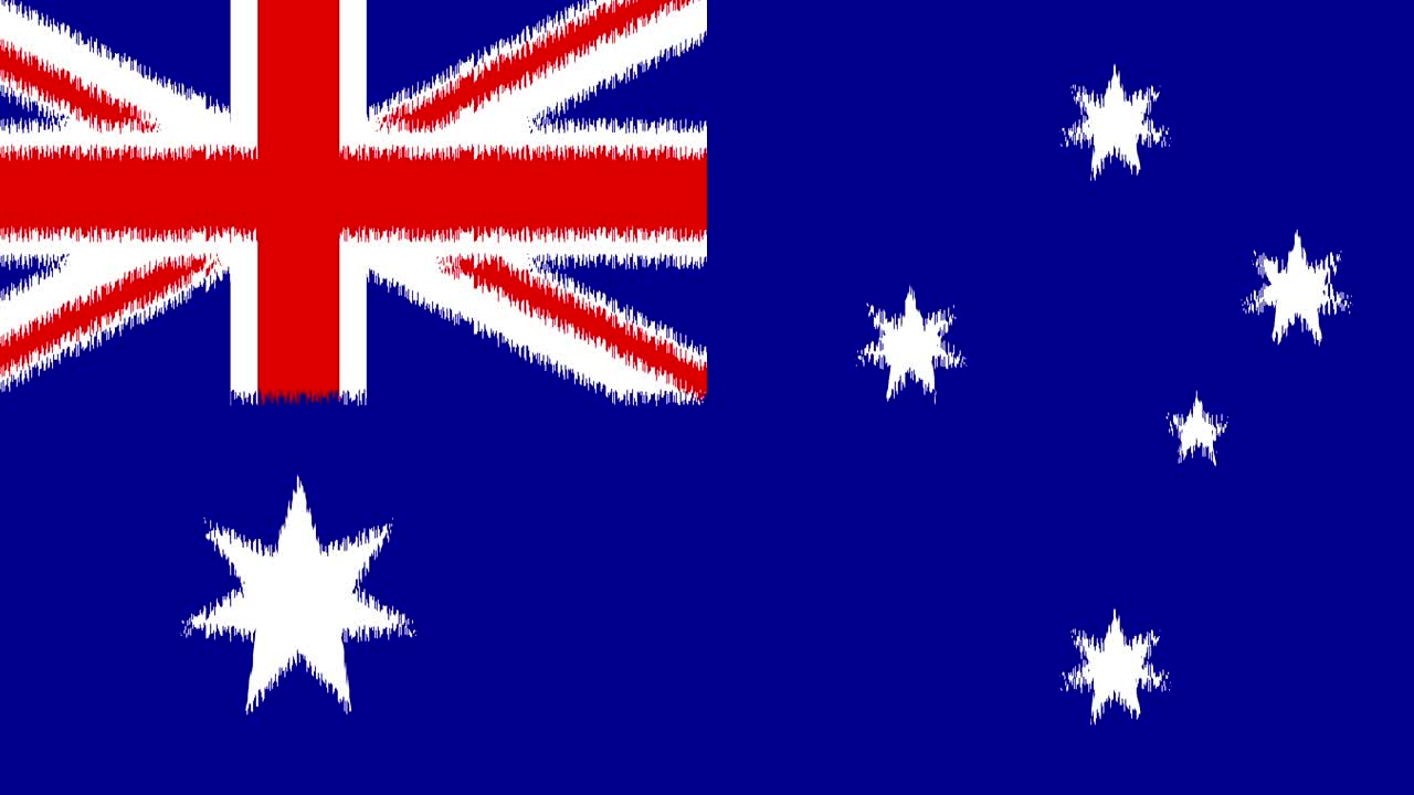 4k Australian flag waving seamless loop warped and digital corruption