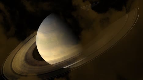 close up saturn on the night sky and light orange cloud moving pass