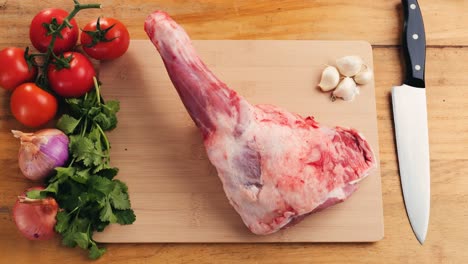 preparing raw lamb leg