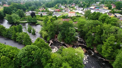 Aerial-View-of-Morrum-River-Salmon-Fishing-River-in-Morrum,-Blekinge,-Sweden