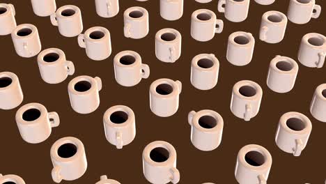 fondo de movimiento abstracto 3d con taza de café o té girada. patrón de animación de bucle de estilo realista de dibujos animados. arte de composición minimalista moderno para proyectos de comida y bebida