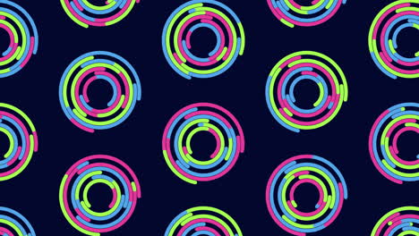 Abstract rainbow rings geometric pattern in rows