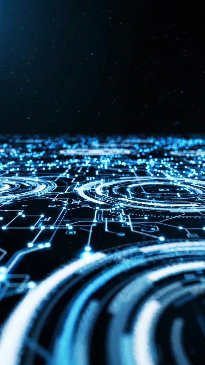 Futuristic circuit board with digital data stream